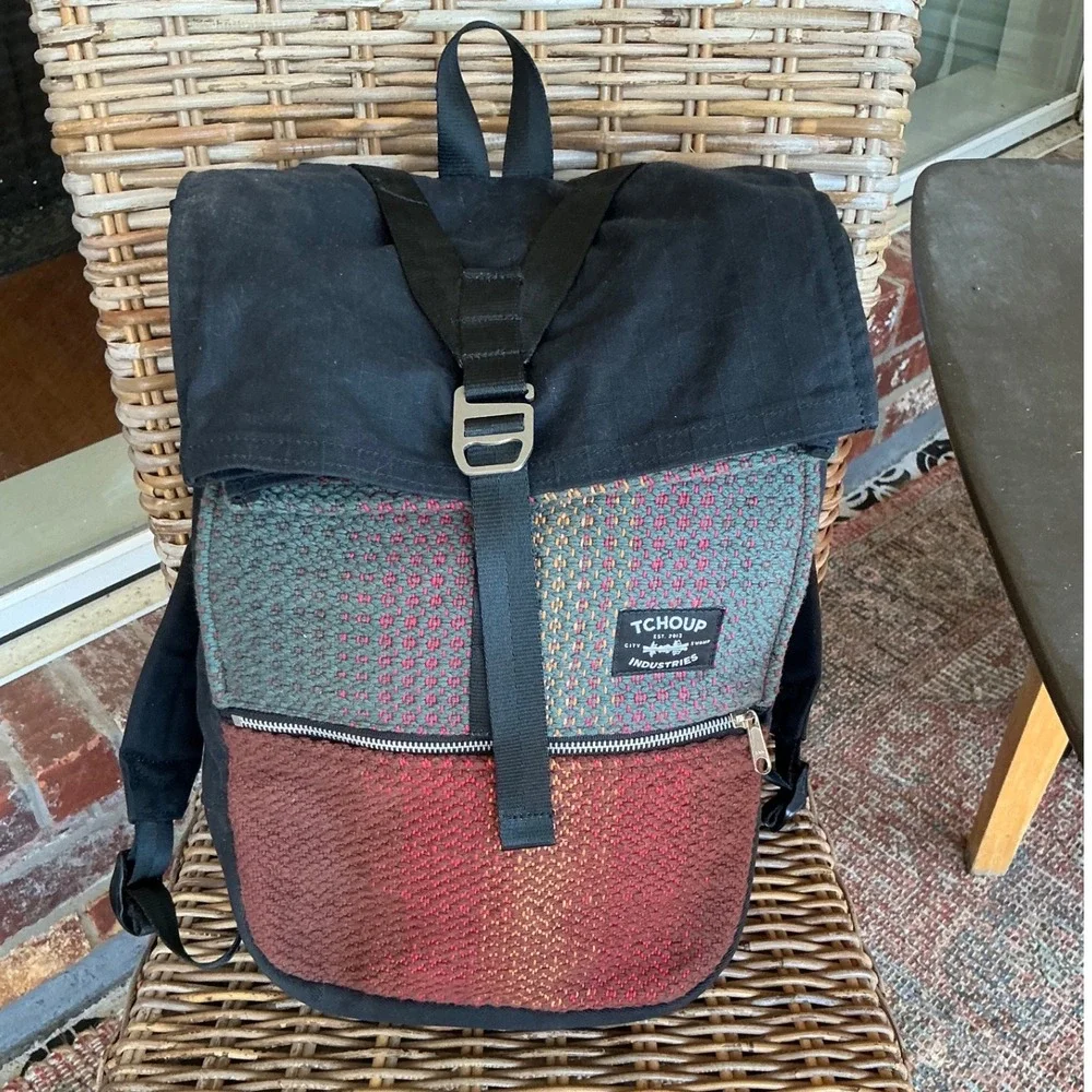 Tchoup Industries Roulez Pack Backpack New Orleans Waxed Canvas Handwoven Panel